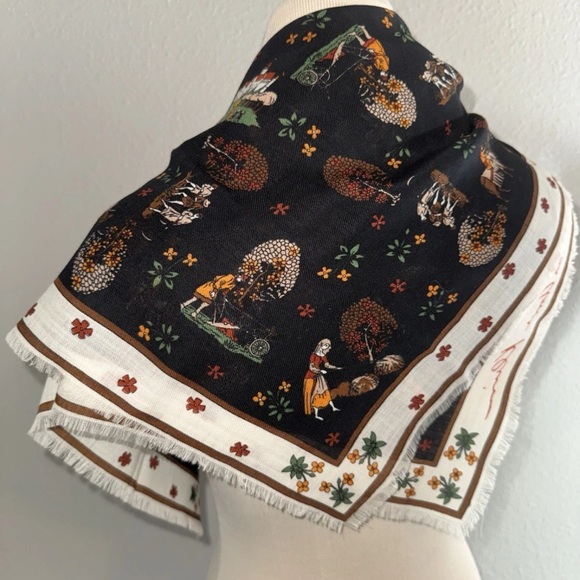 Calvin Klein Vintage Authentic Farming/village Print Scarf-black - Picture 1 of 7